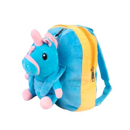 Рюкзак с игрушкой Little Mania жёлто-голубой Дракоша голубой