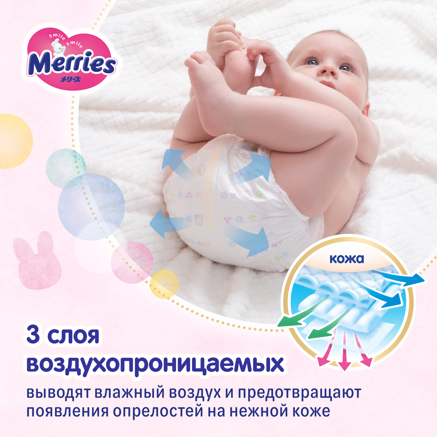 Подгузники Merries S 82 шт. - фото 4