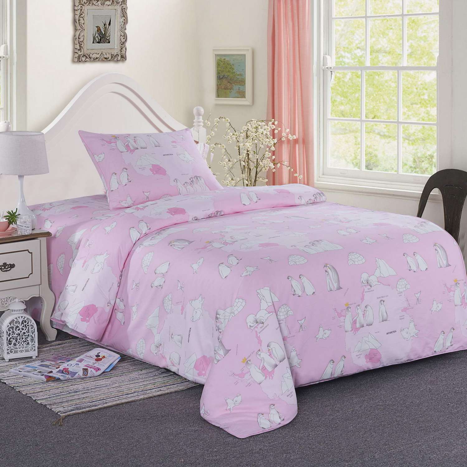 Комплект постельного белья Sofi de Marko 1.5 спальный Пингвины розовый - фото 2