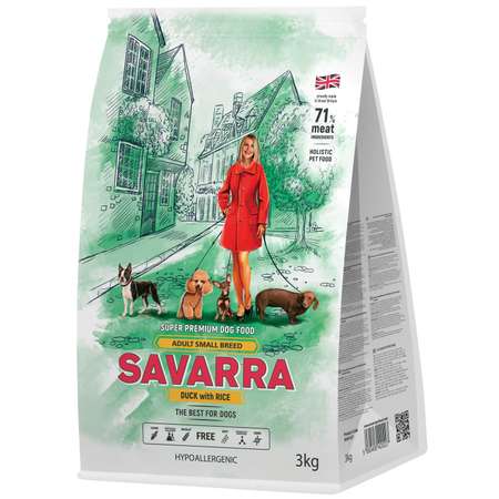 Корм для собак Savarra мелких пород утка-рис 3кг