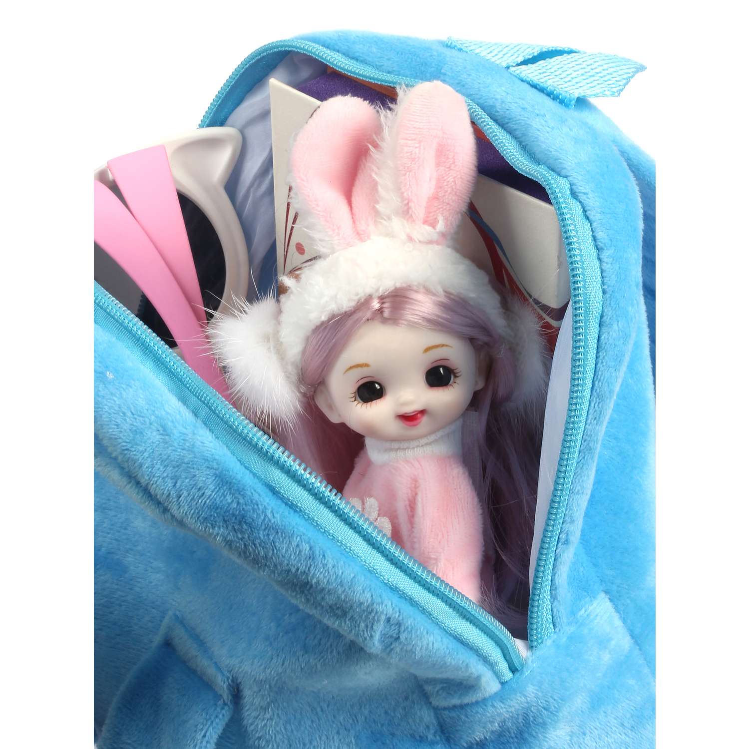 Рюкзак с игрушкой Little Mania голубой Мишка фиолетовый - фото 4