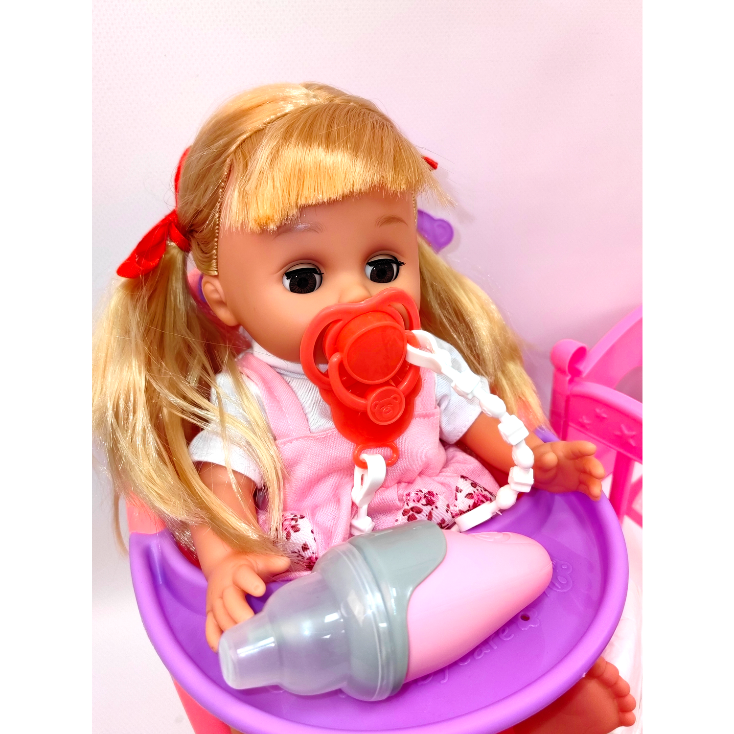 Кукла пупс интерактивная SHARKTOYS в розовом комбинезоне 30 см 12 звуков с аксессуарами и кроваткой 1000000034 - фото 4