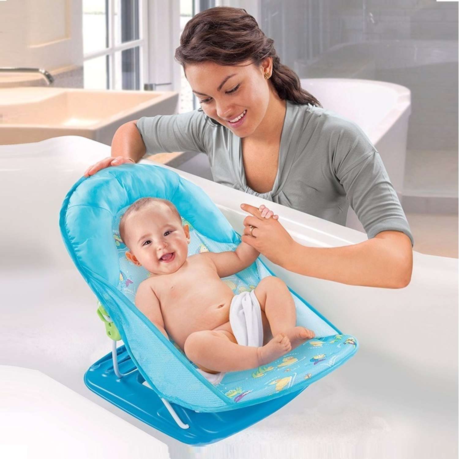 Лежак для купания Summer Infant Deluxe Baby Bather с подголовником Голубой - фото 4