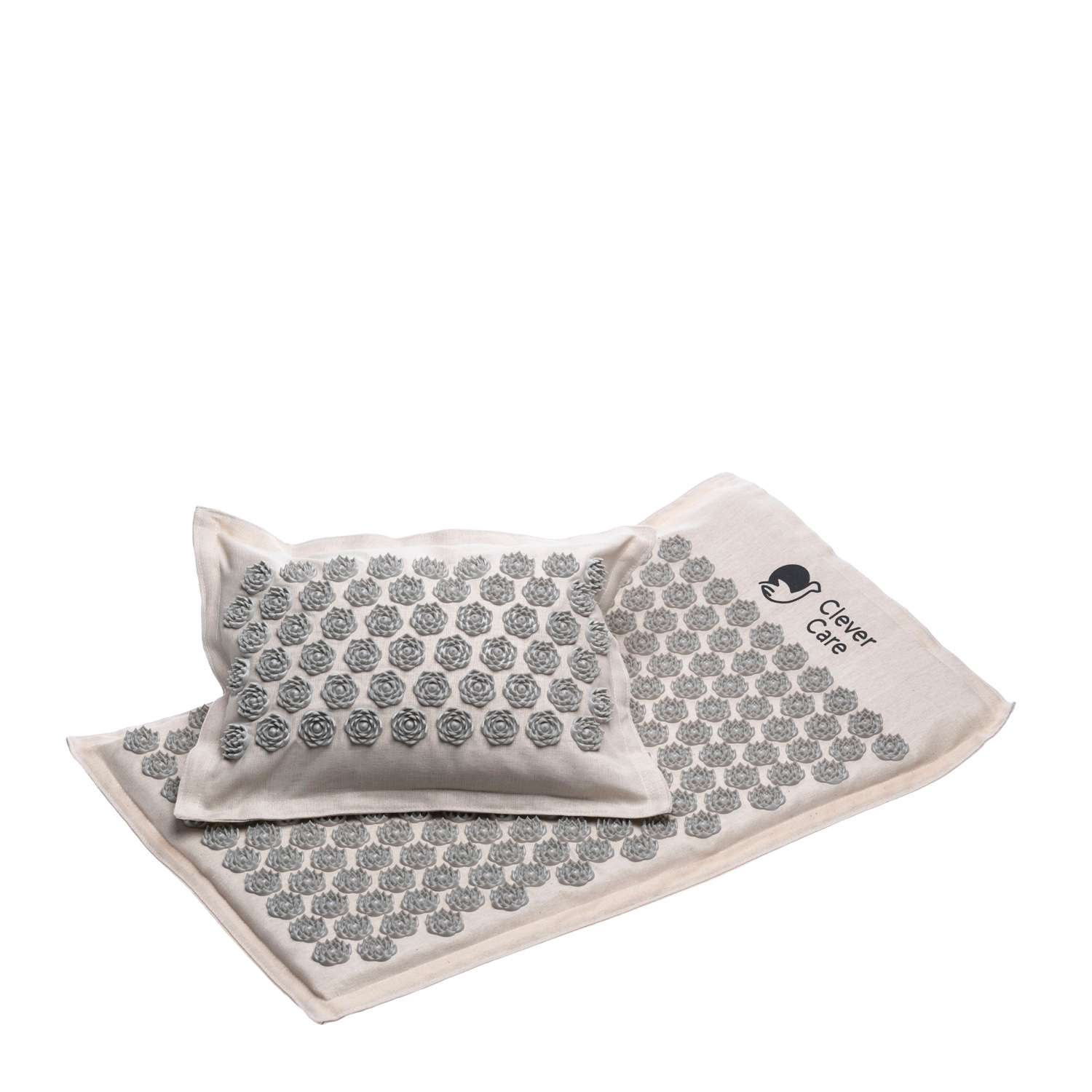 Набор: коврик и подушка CleverCare акупунктурные с сумкой для хранения и переноски цвет бежевый с серым - фото 2
