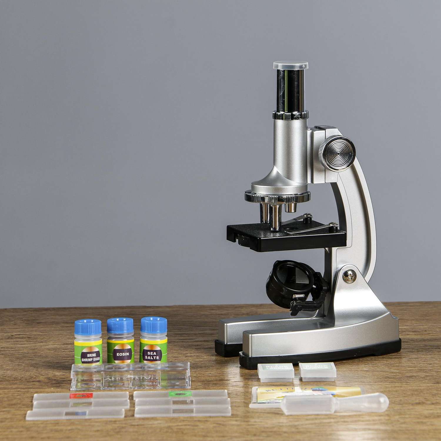 Микроскоп Sima-Land «Исследование» кратность увеличения 600х 300х 100х с подсветкой серебристый - фото 1
