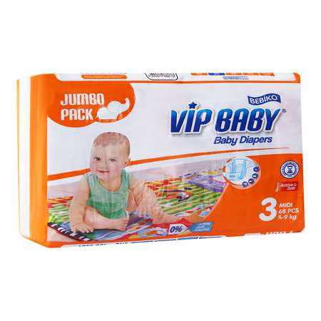Подгузники Paksel Vip Baby Premium JUMBO MIDI для детей весом 5-9 кг 68 шт/уп