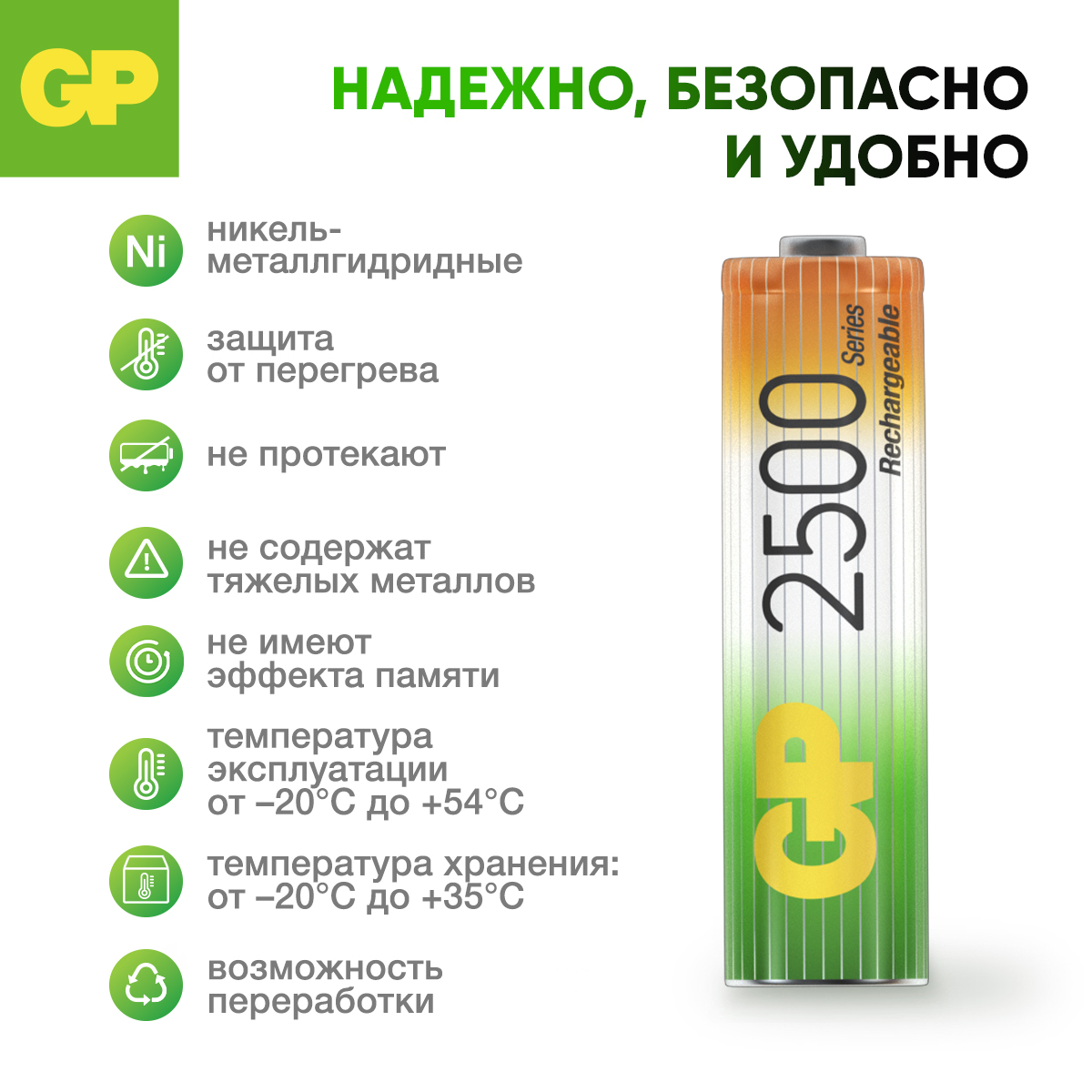 Перезаряжаемые аккумуляторы GP 250AAHC AA емкость 2450 мАч - 4 шт в клемшеле - фото 3