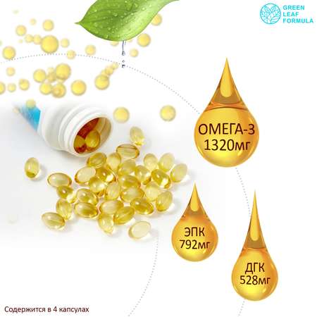 ОМЕГА 3 жирные кислоты Green Leaf Formula рыбий жир в капсулах витамины для детей от 3 лет и взрослых