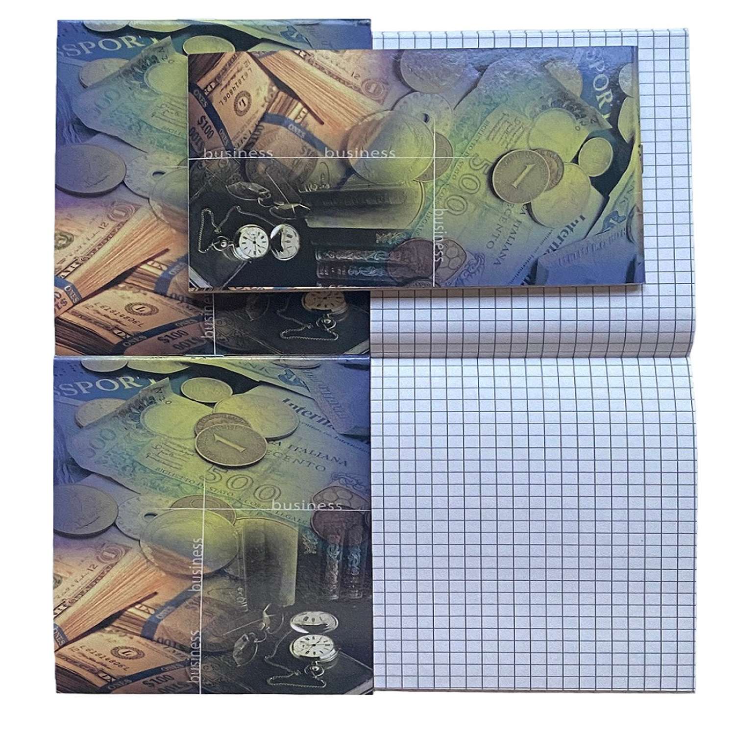 Блокнот Большой КИТ А6 в клетку 40л обложка мелованный картон на скрепке 4шт - фото 2