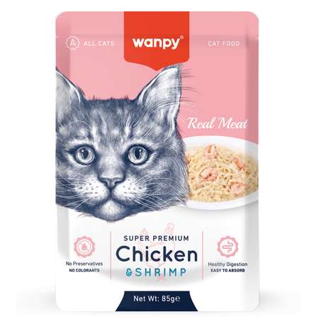 Корм для кошек Wanpy Cat 85г из курицы и креветок пауч