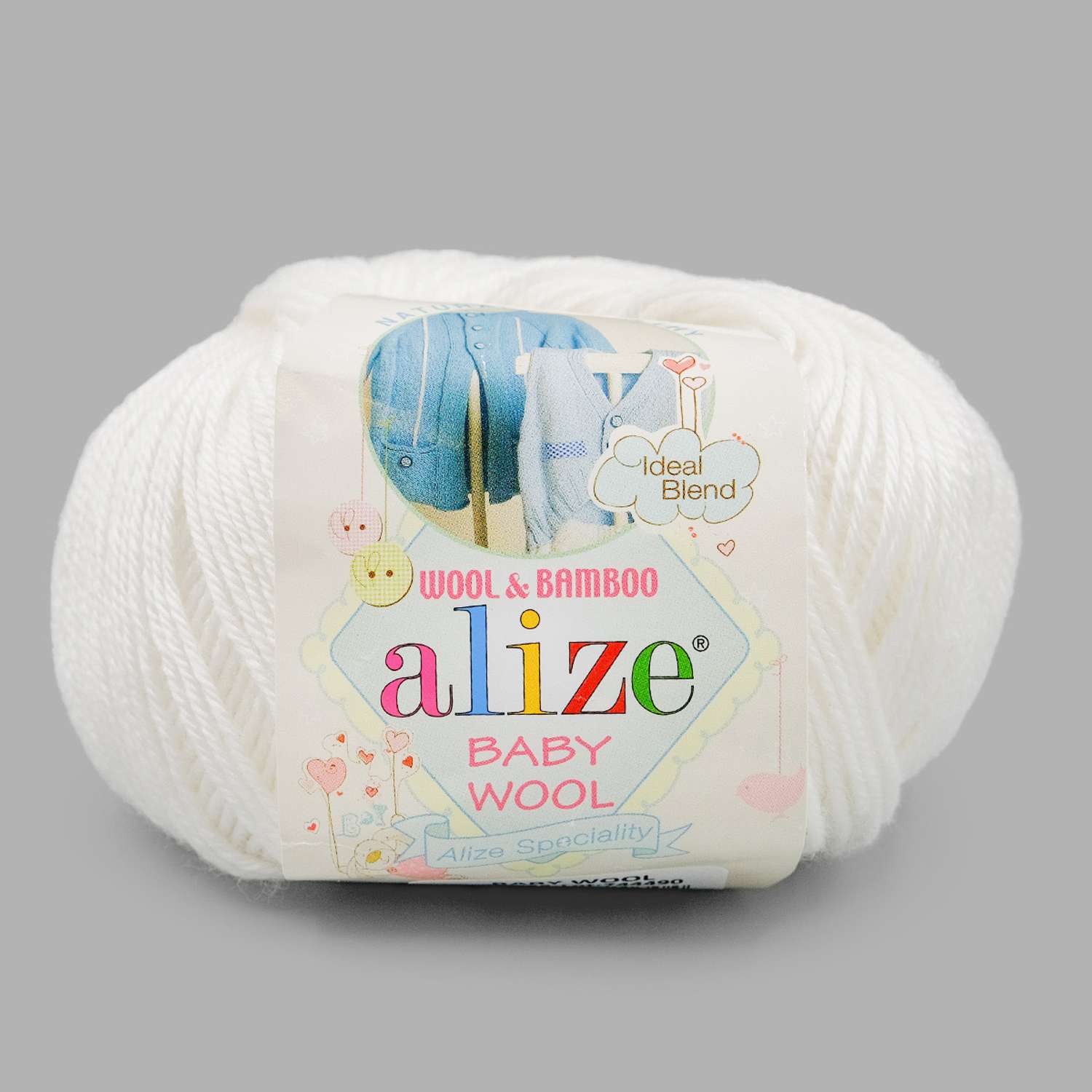 Пряжа для вязания Alize baby wool бамбук шерсть акрил мягкая 50 гр 175 м 55 белый 10 мотков - фото 1