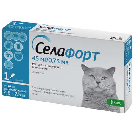 Препарат инсектоакарицидный для кошек KRKA Селафорт 45мг 0.75мл