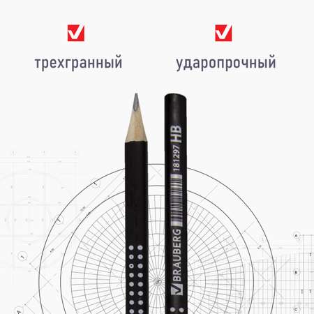 Карандаши простые Brauberg чернографитные трехгранные 12 штук