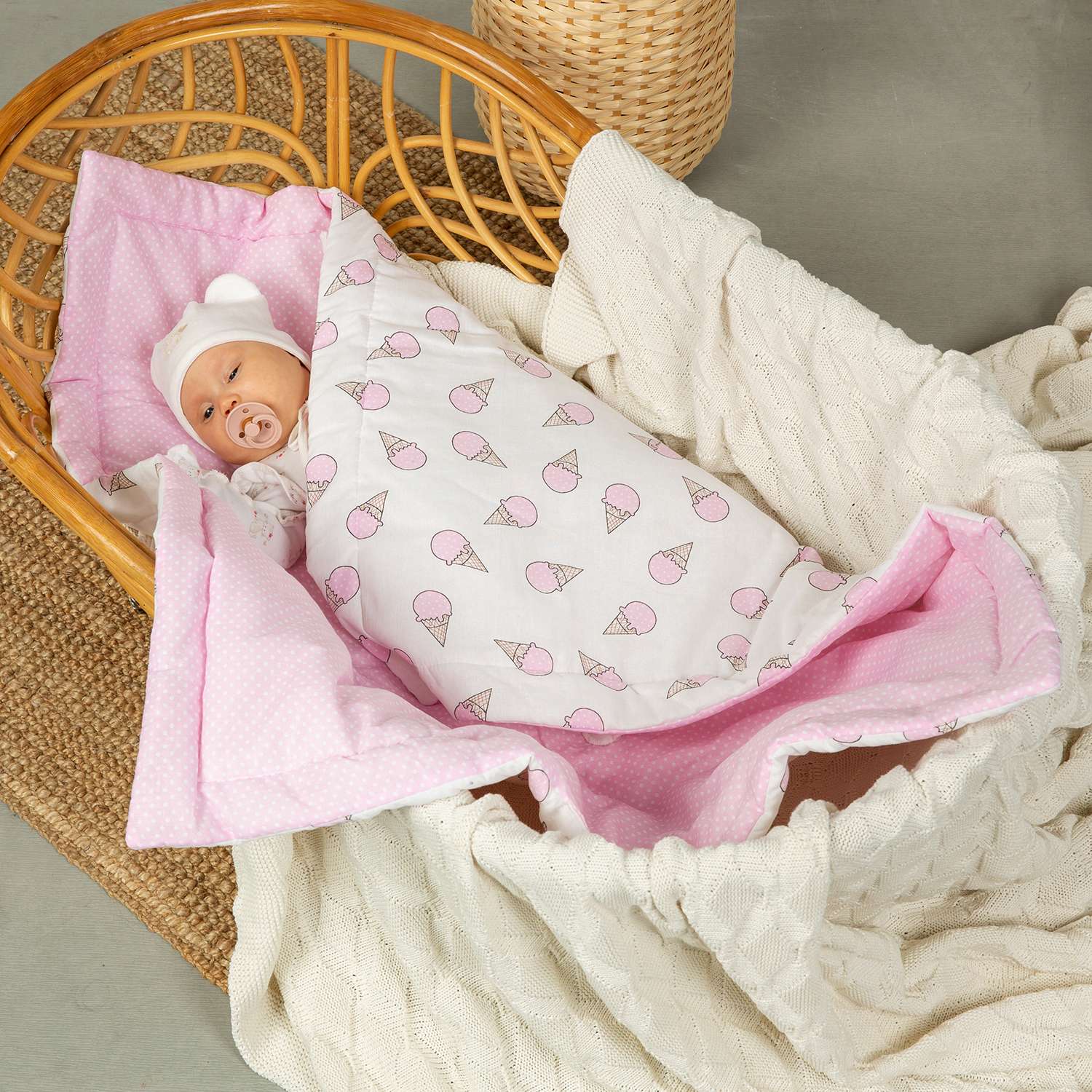 Конверт-одеяло Чудо-чадо для новорожденного на выписку «Времена года» мороженое/розовый - фото 7