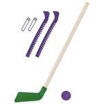 Набор для хоккея Задира Клюшка зелёная 80 см + шайба + Чехлы для коньков фиолетовые