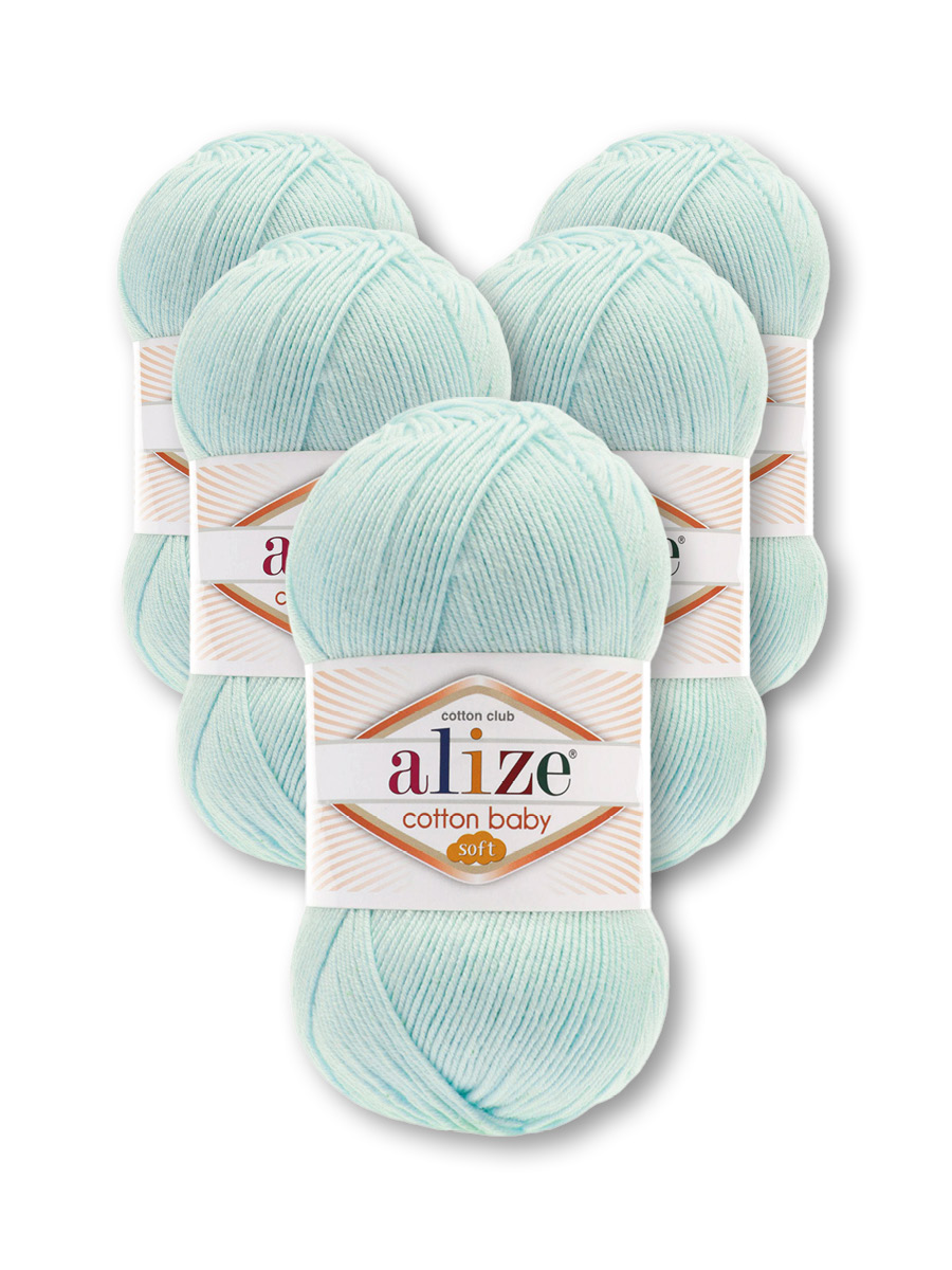 Пряжа для вязания Alize cotton baby soft 100 гр 270 м мягкая плюшевая xлопок aкрил 514 зимнее небо 5 мотков - фото 6