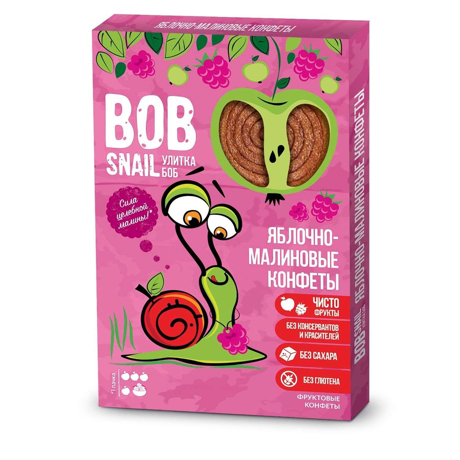 Конфеты Bob Snail натуральные без сахара яблоко-малина 60г - фото 1