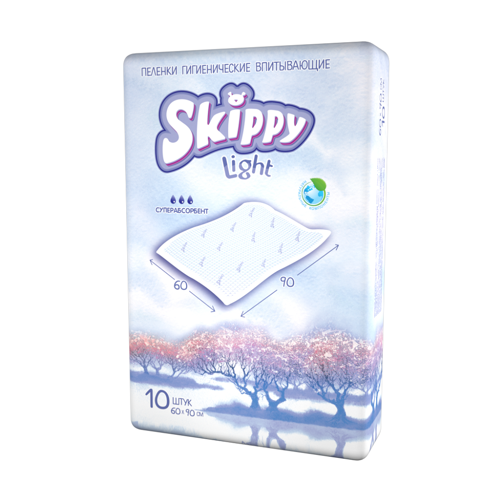 Пеленки одноразовые Skippy гигиенические супервпитывающие Light 60x90 10 шт 7049 - фото 1