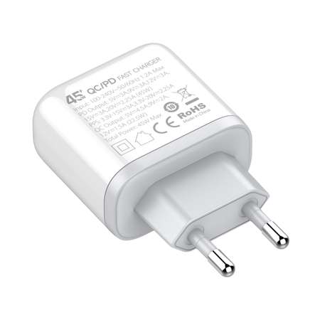 Сетевое зарядное устройство LDNIO A2526C + кабель Micro/PD+PPS+SCP + QC 4.0+ / 2×USB 3-12V 45W / белый