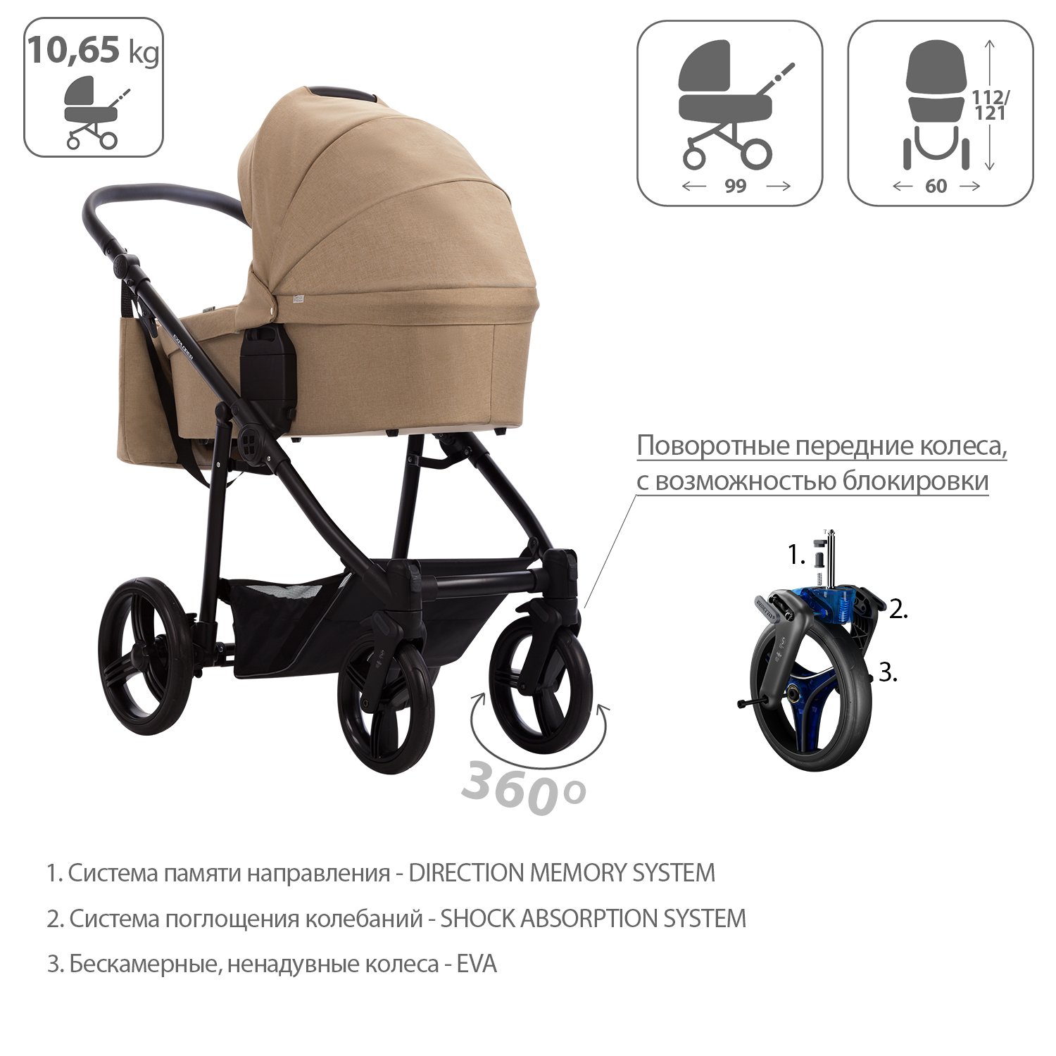 Коляска 2в1 Bebetto Explorer Air Lux шасси Черное 07 - фото 4