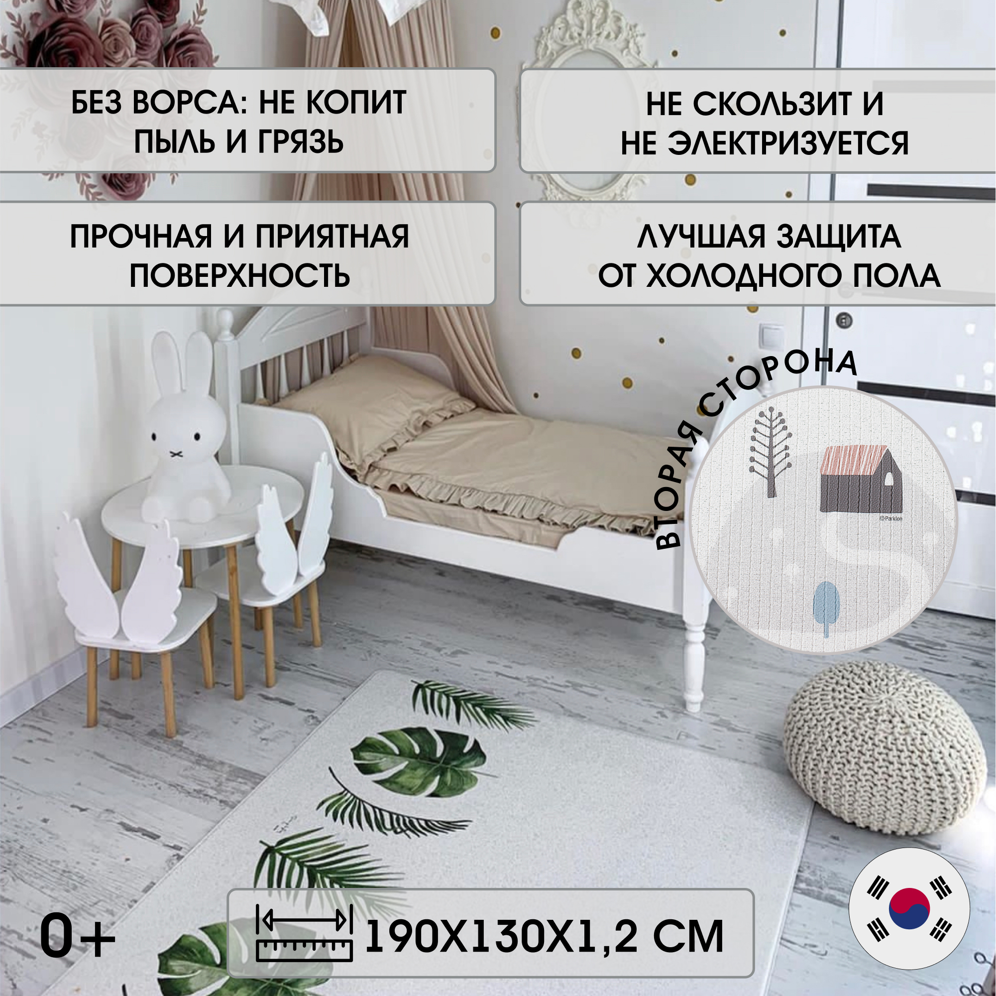 Коврик двухсторонний PARKLON Pure Soft Монстера и Холмы PB-932-BCHW - фото 2