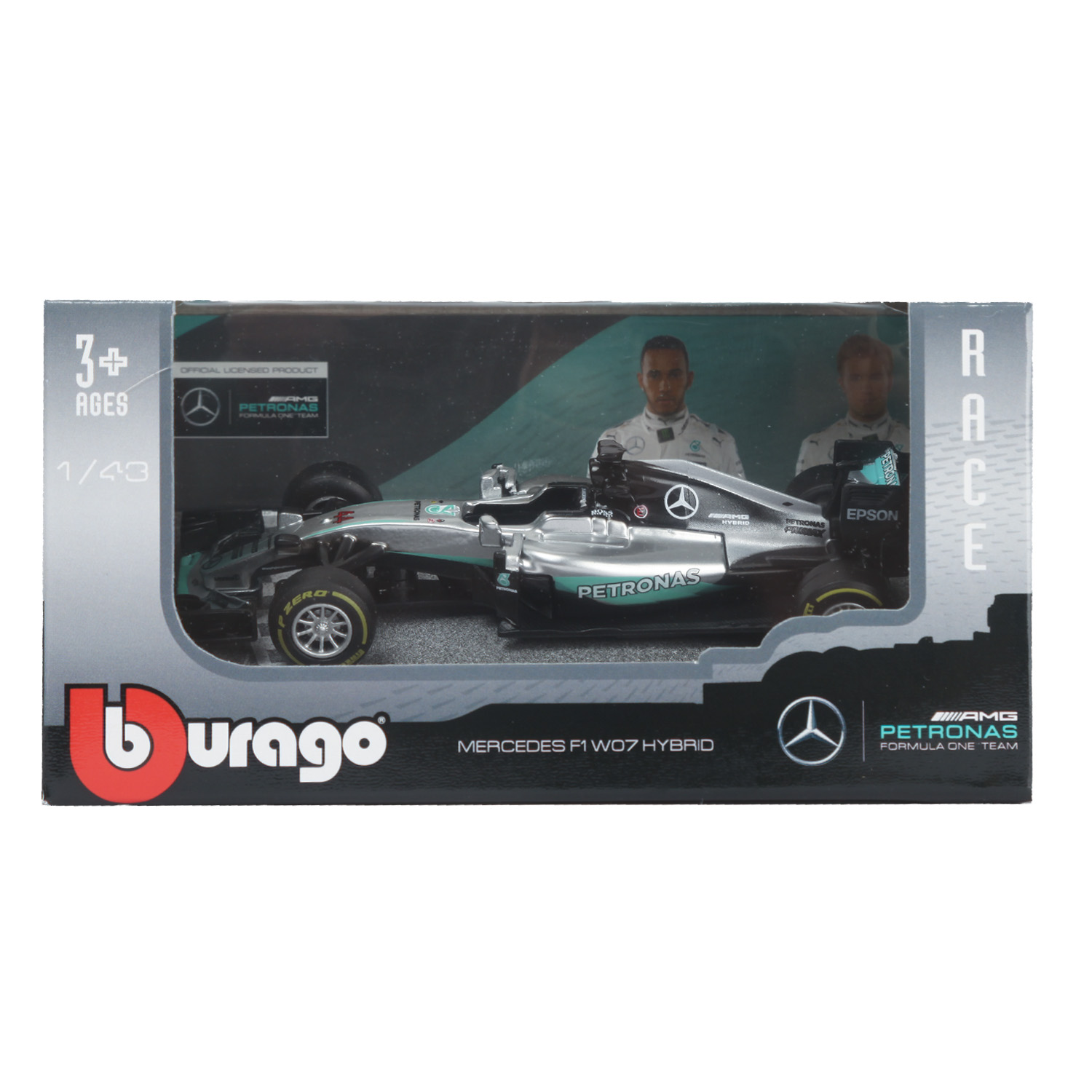 Машина BBurago 1:43 Mercedes 2016 AMG Petronas W07 18-38026 купить по цене  199 ₽ в интернет-магазине Детский мир