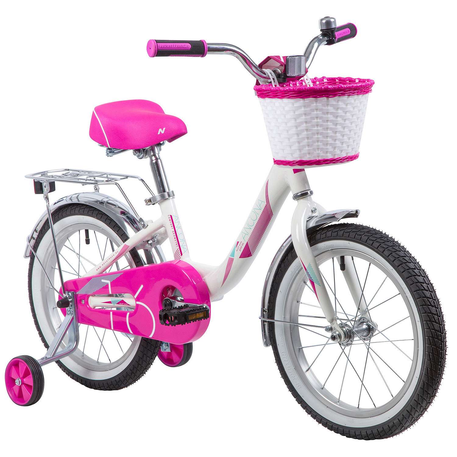 Велосипед детский NOVATRACK Ancona 16 белый с розовым - фото 3