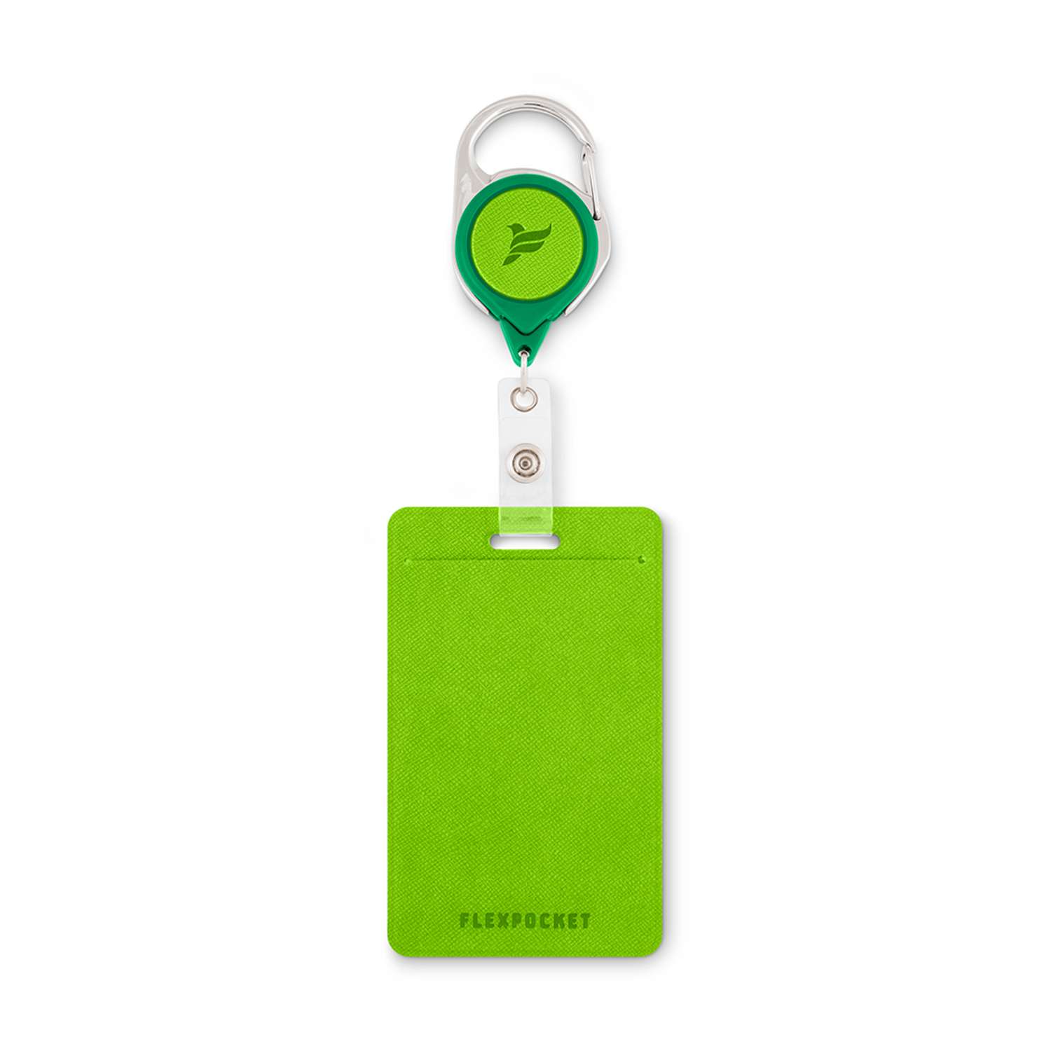 Карман для бейджа из экокожи Flexpocket цвет зеленый с рулеткой и вытяжной нитью - фото 1