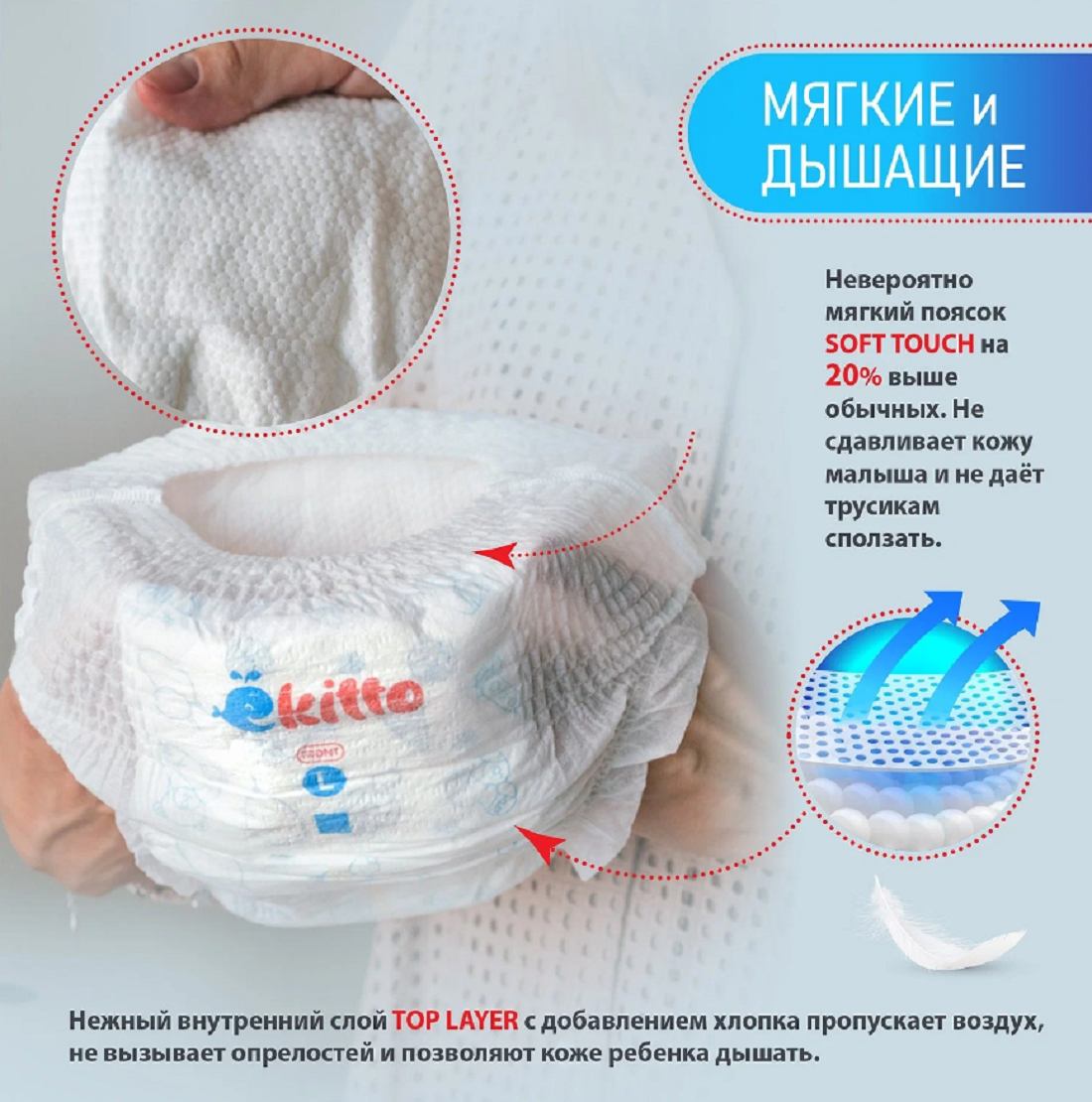 Подгузники-трусики Ekitto 6 размер XXL ультратонкие для новорожденных детей от 15-20 кг 96 шт - фото 8