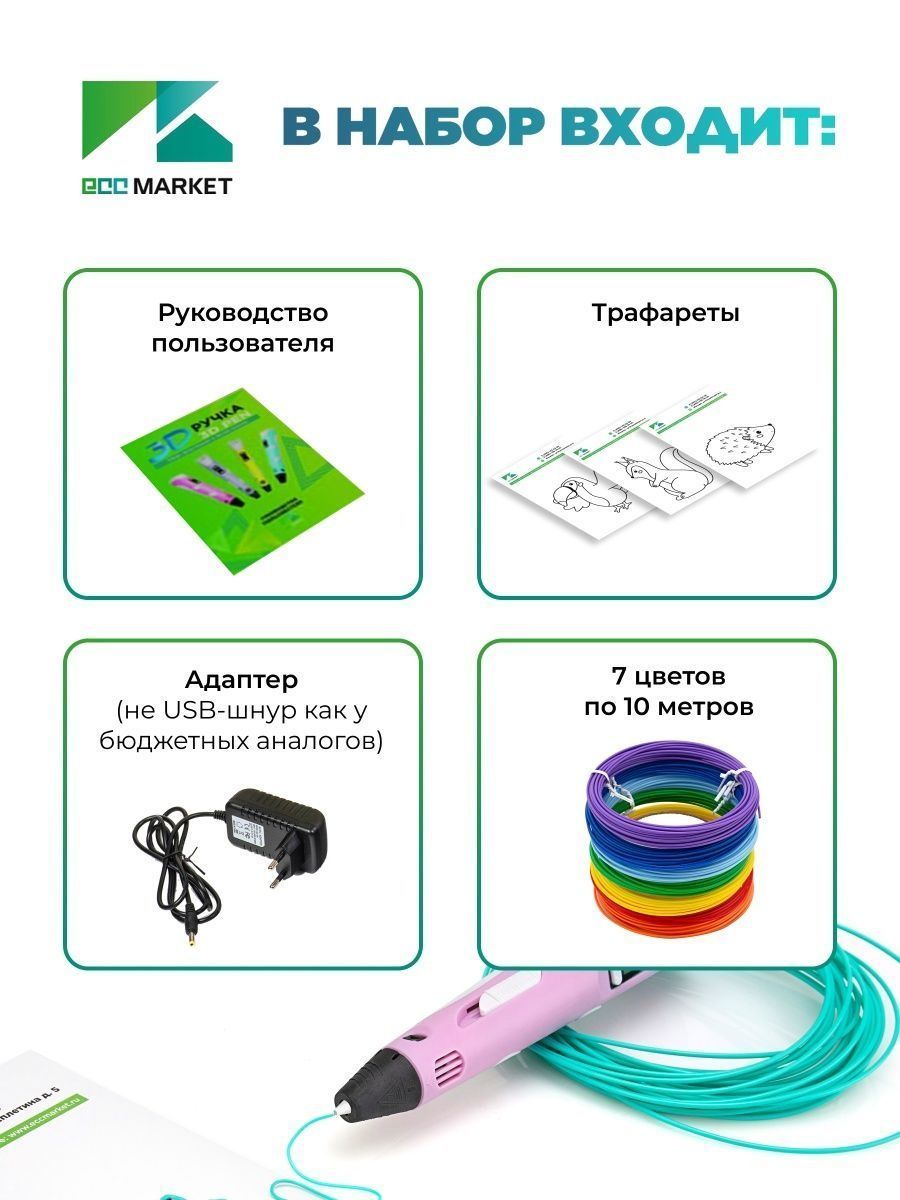 3D ручка ECC Market 3DPEN 3 7 розовая - фото 4