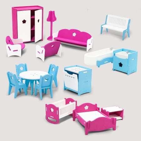Большой набор мебели для кукол Alatoys 17 деревянных предметов для кукольного домика