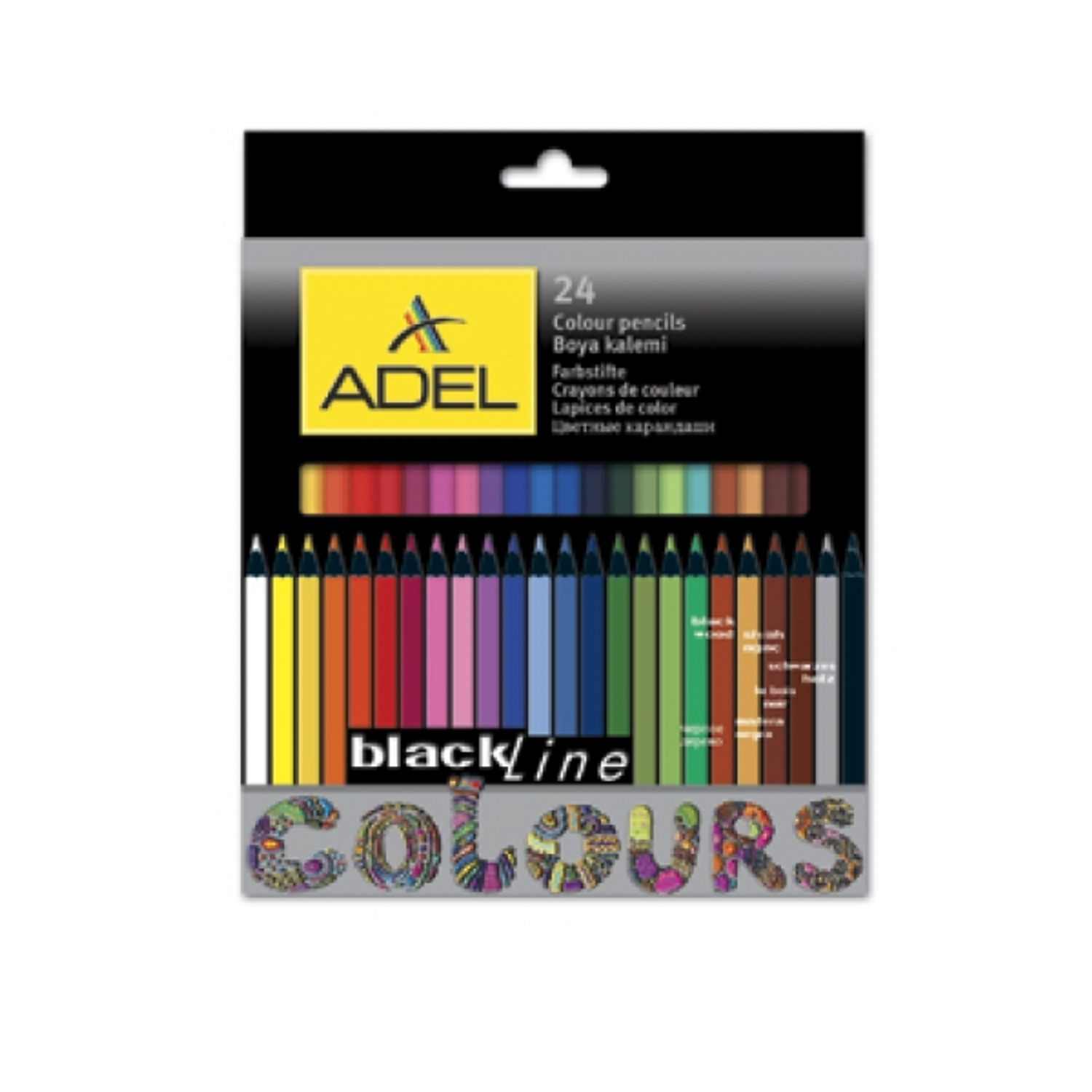Карандаши цветные Adel Blackline-PB 3 мм черное дерево корпус цветной 24 цвета - фото 1