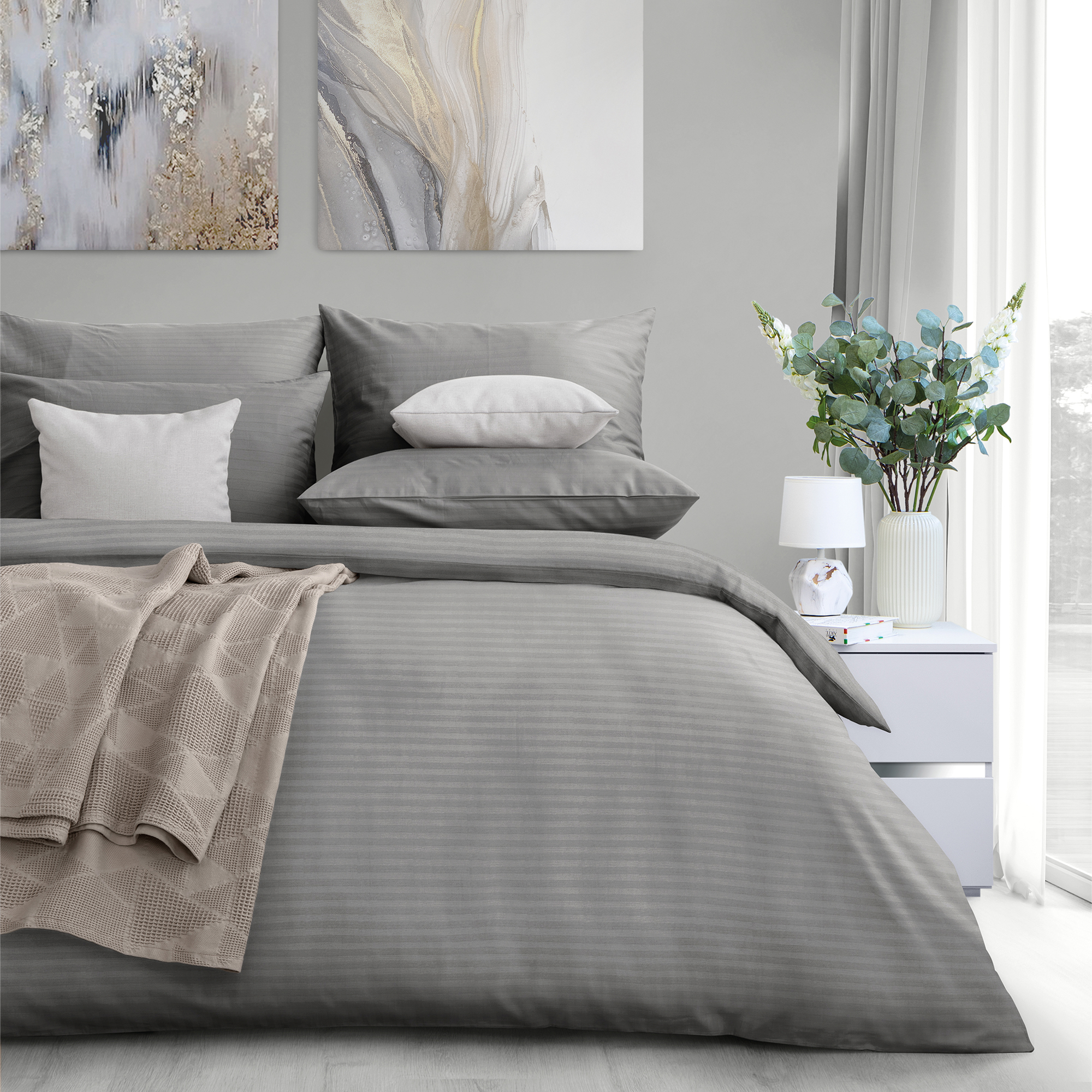 Комплект постельного белья LOVEME Gray 2.0СП наволочки 70х70 см страйп-сатин 100% хлопок - фото 2