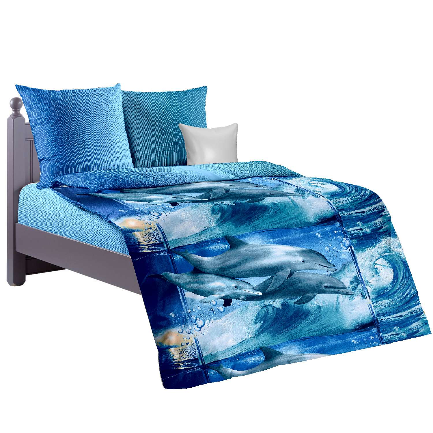 Комплект постельного белья ГК Лидертекс Дельфины КПБ бязь полутороспальный - фото 1