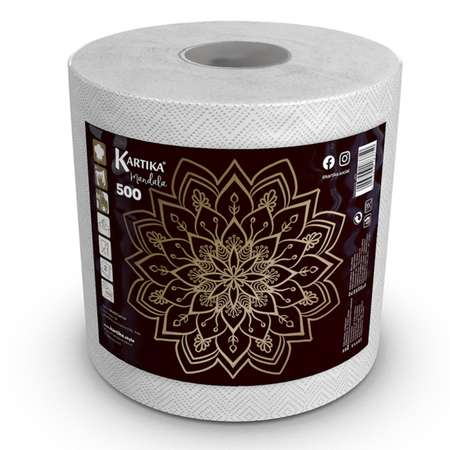 Полотенца бумажные World cart Mandala 2 слоя 1 рулон 500 листов 21.7х20.5 см