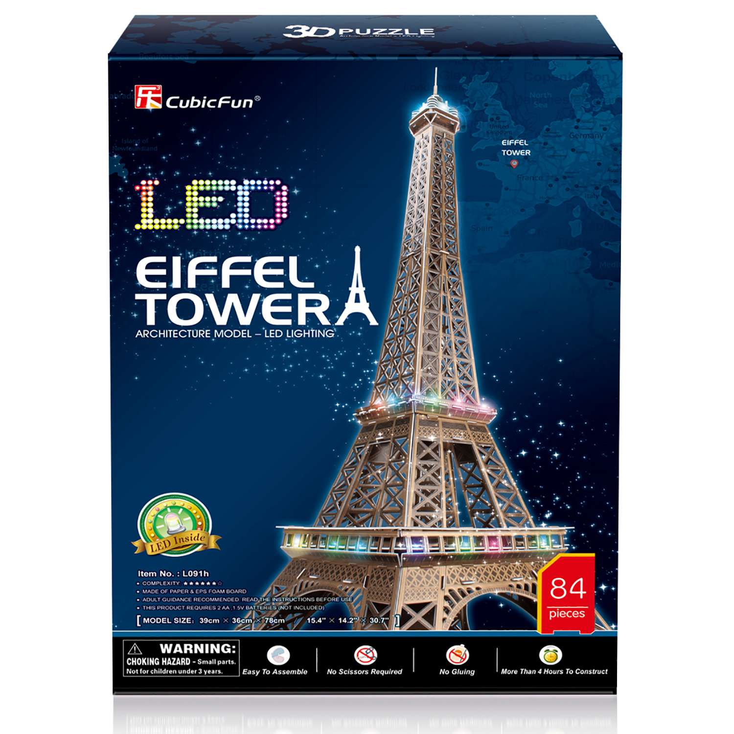Пазл CubicFun Эйфелева башня с LED-подсветкой 3D 84детали L091h - фото 1