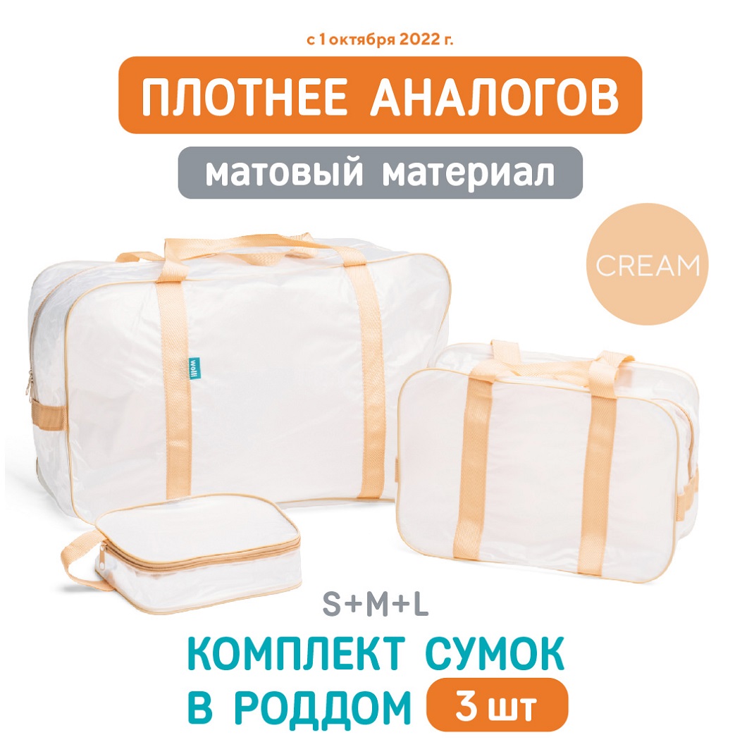 Сумка в роддом Wolli Матовый бежевый комплект 3 шт - фото 2