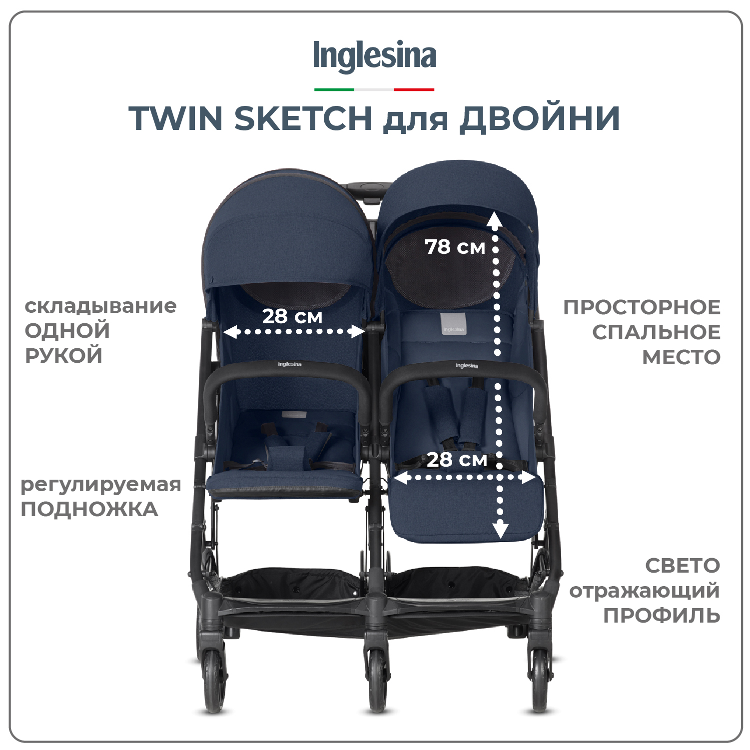 Коляска прогулочная Inglesina Twin Sketch Navy - фото 2