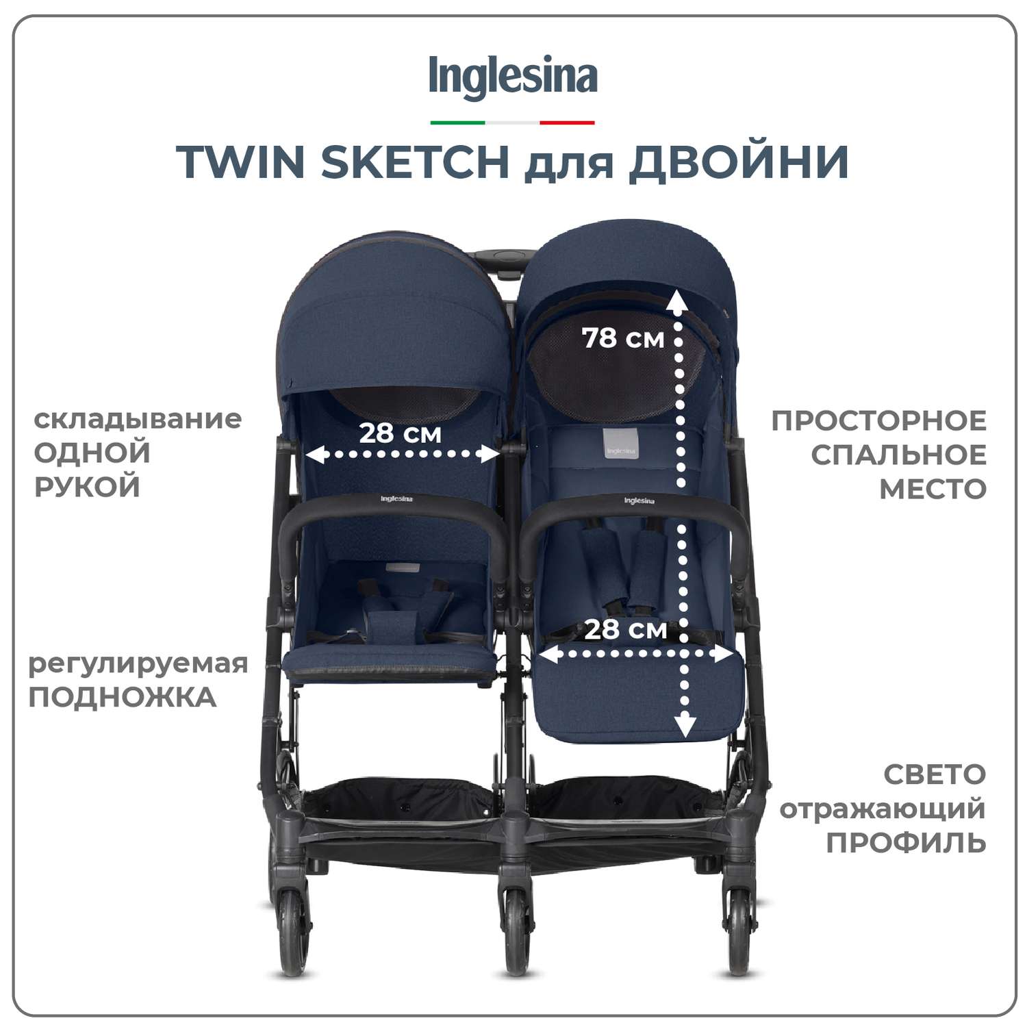 Прогулочная коляска INGLESINA Twin Sketch Цвет Navy - фото 2
