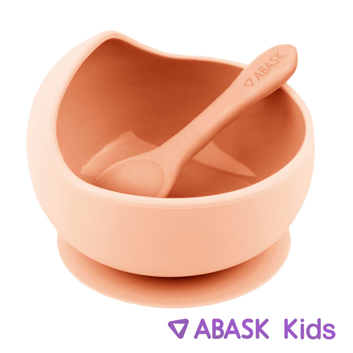 Силиконовая тарелка с ложкой ABASK peach - фото 1
