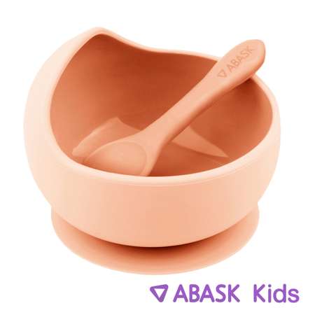 Силиконовая тарелка с ложкой ABASK peach