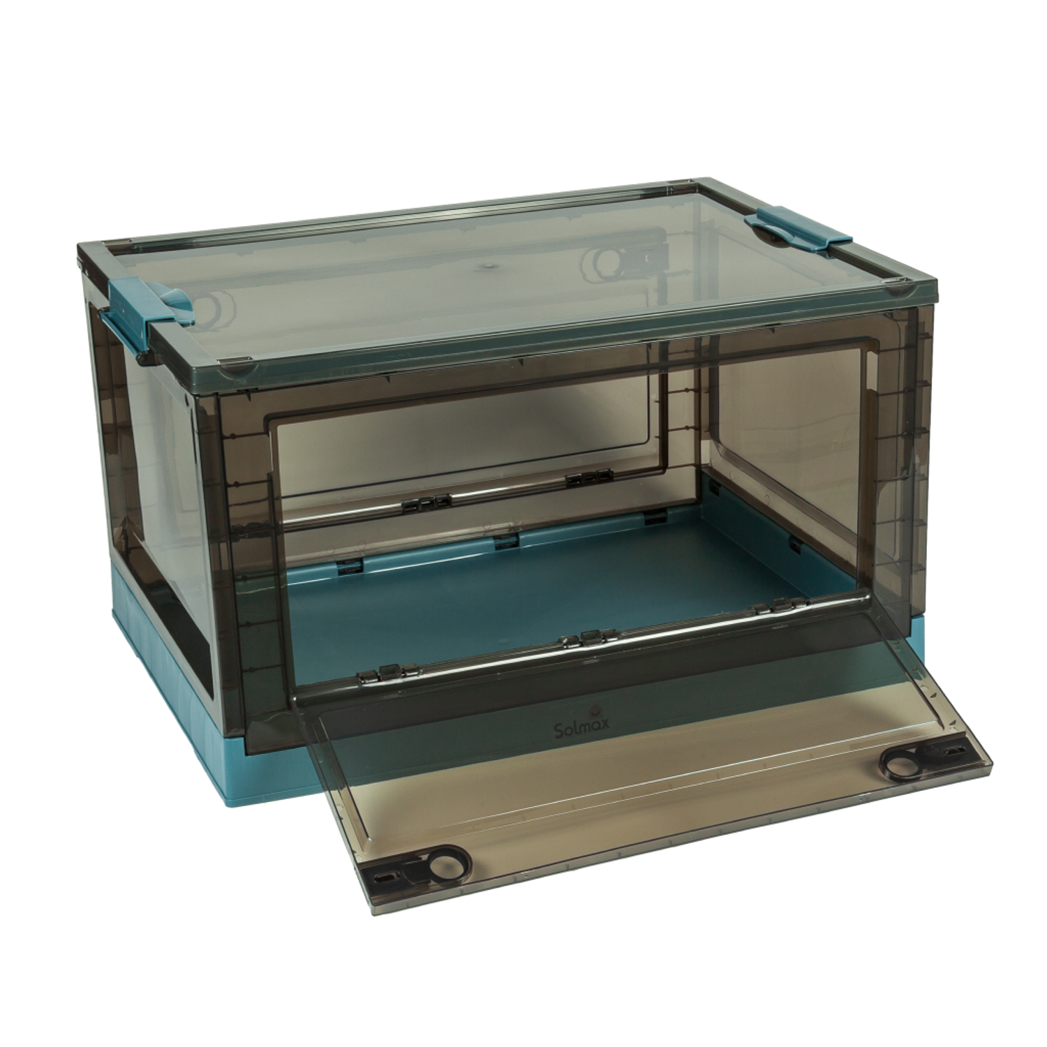 Ящик для хранения вещей Solmax прозрачный контейнер с крышкой на колесах 60х42х35 голубой - фото 8