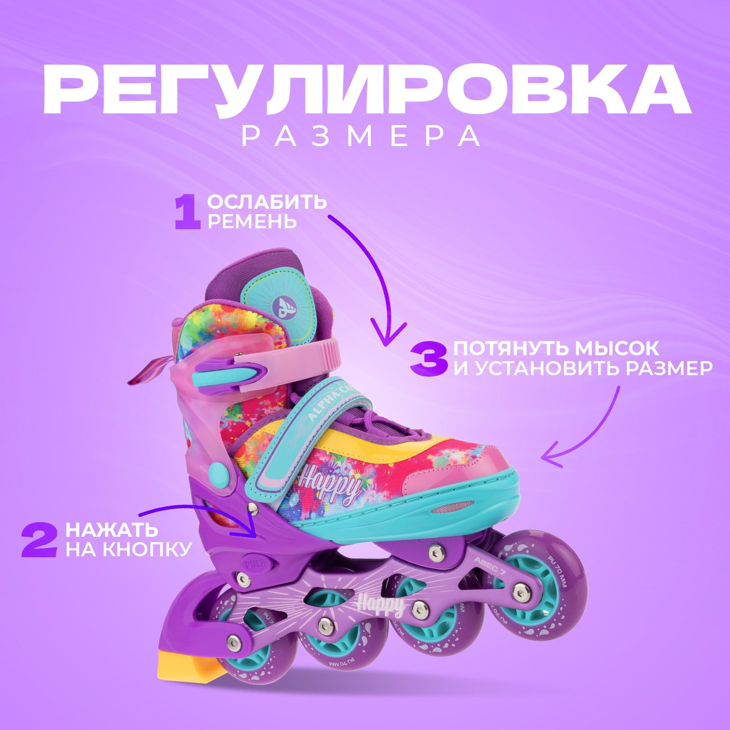 Набор роликовые коньки Sport Collection раздвижные Set Happy Violet шлем и набор защиты в сумке размер S 29-32 - фото 3