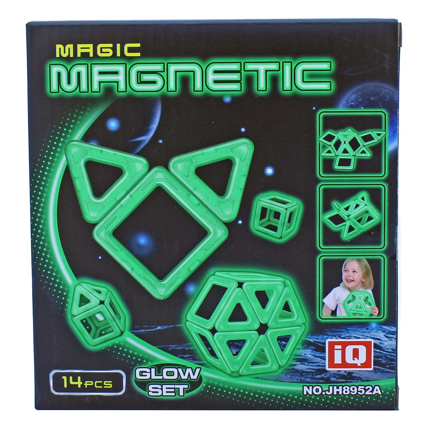 Конструктор магнитный Kribly Boo Флуоресцентный пластиковый сборный/детская развивающий с 14 крупными деталями - фото 1