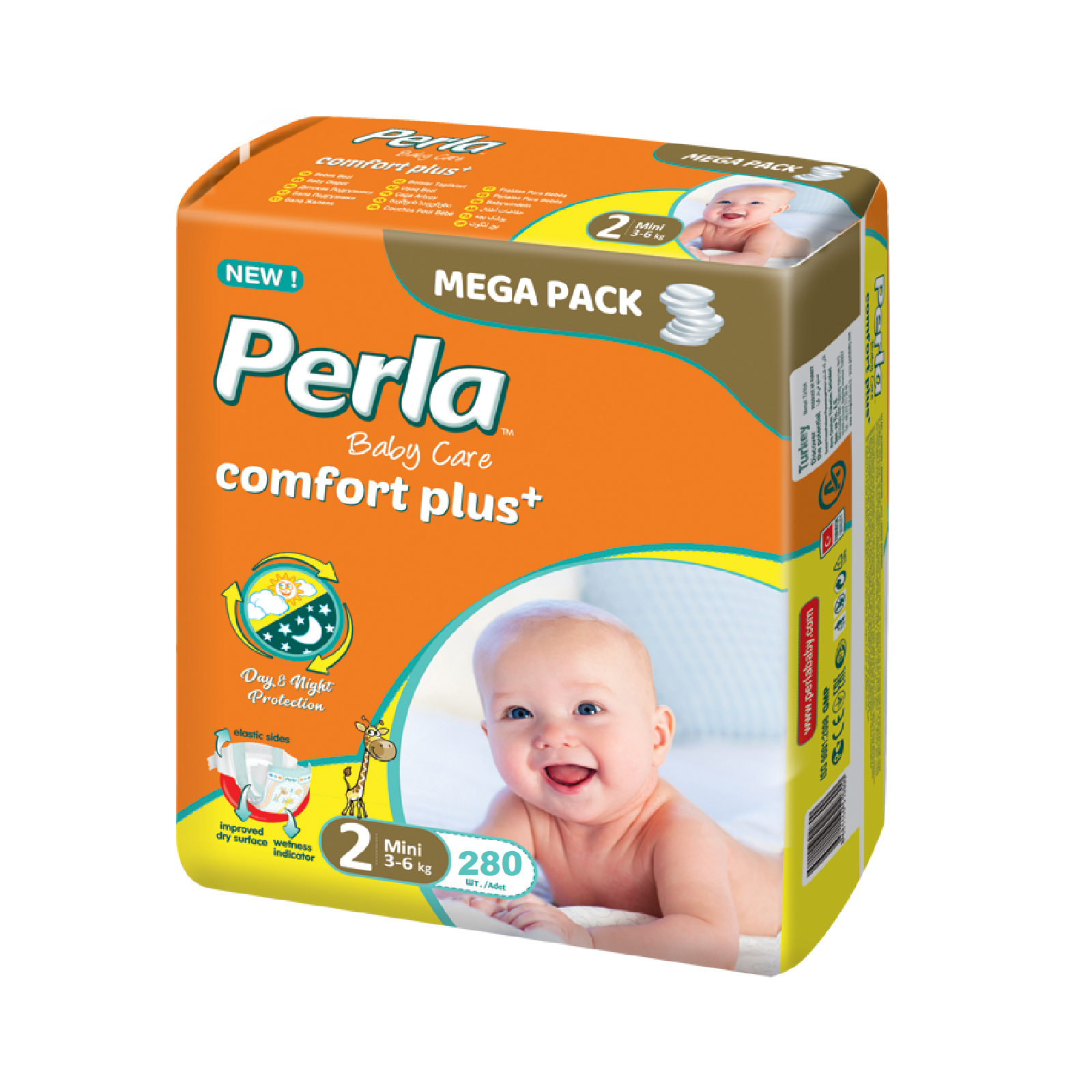 Подгузники Perla CP MEGA Mini 280 шт 3-6 кг - фото 1