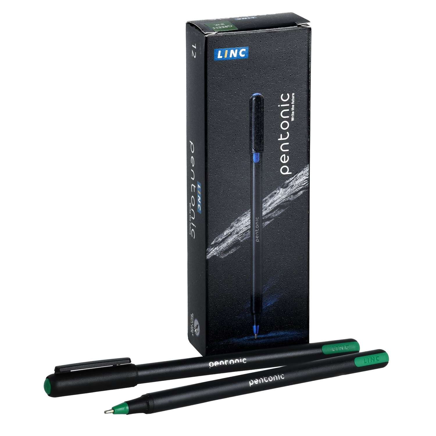 Ручки LINC шариковые PENTONIC зеленые чернила 12 штук - фото 1
