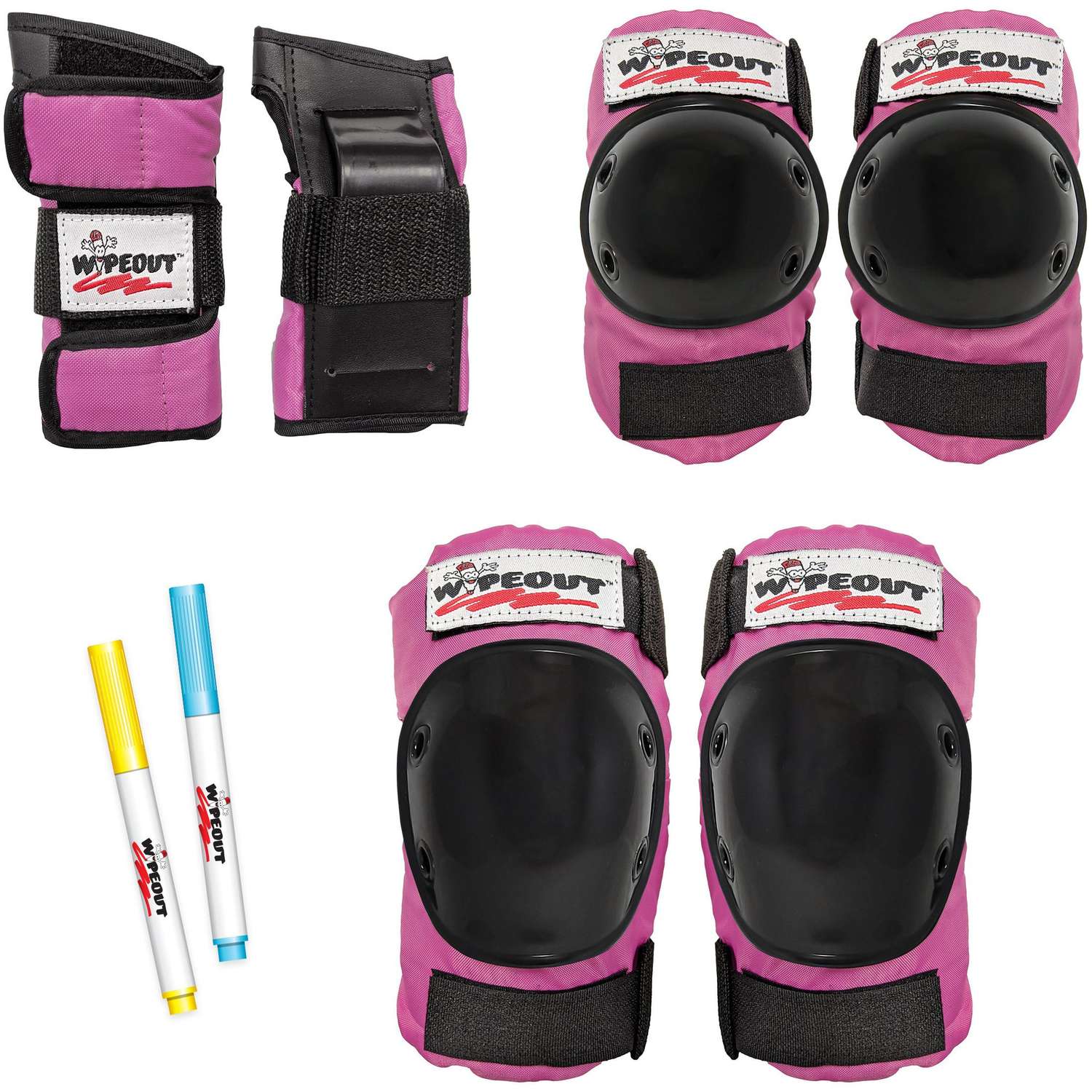 Комплект защиты 3-в-1 WIPEOUT Pink розовый - с фломастерами и трафаретами - наколенники / налокотники / защита запястья - фото 2