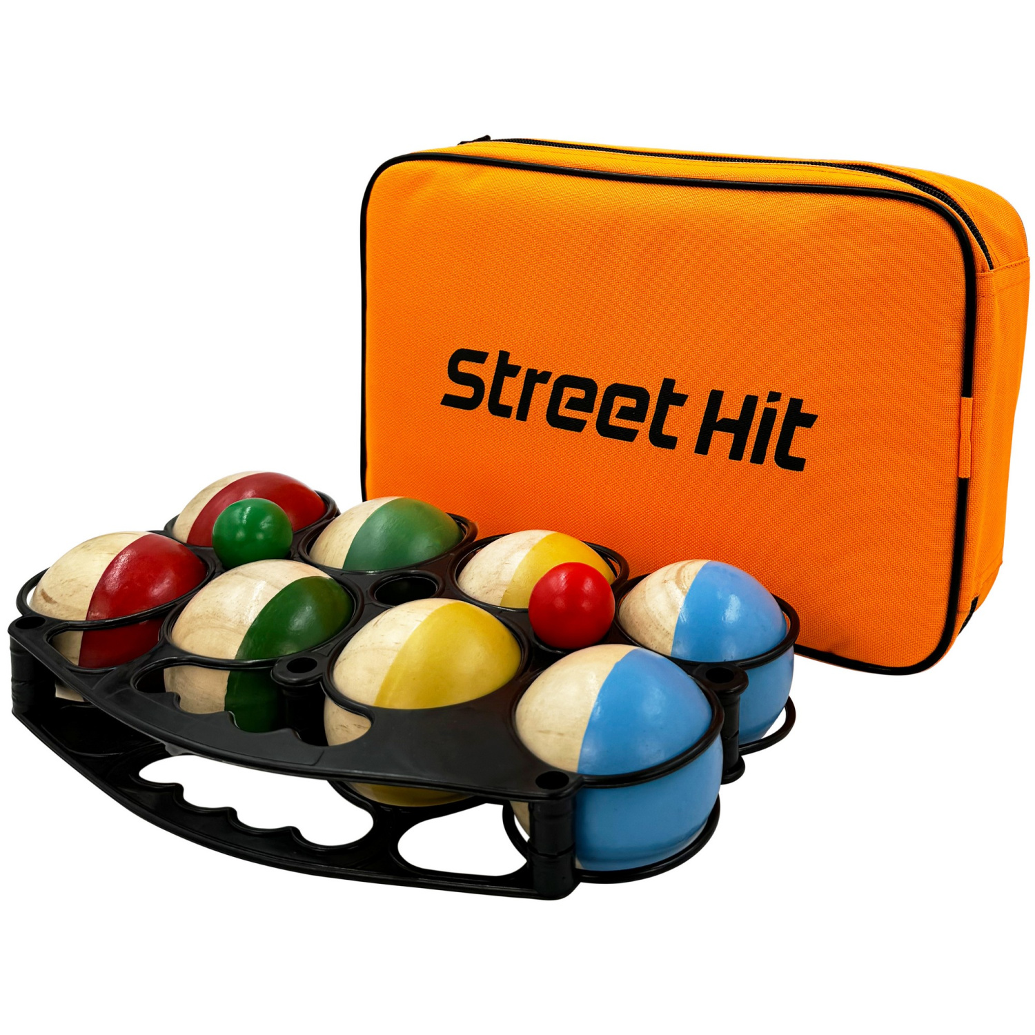 Набор для игры Street Hit Петанк 8 шаров из дерева красный синий зеленый  желтый