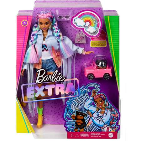 Кукла Barbie Экстра с радужными косичками GRN29