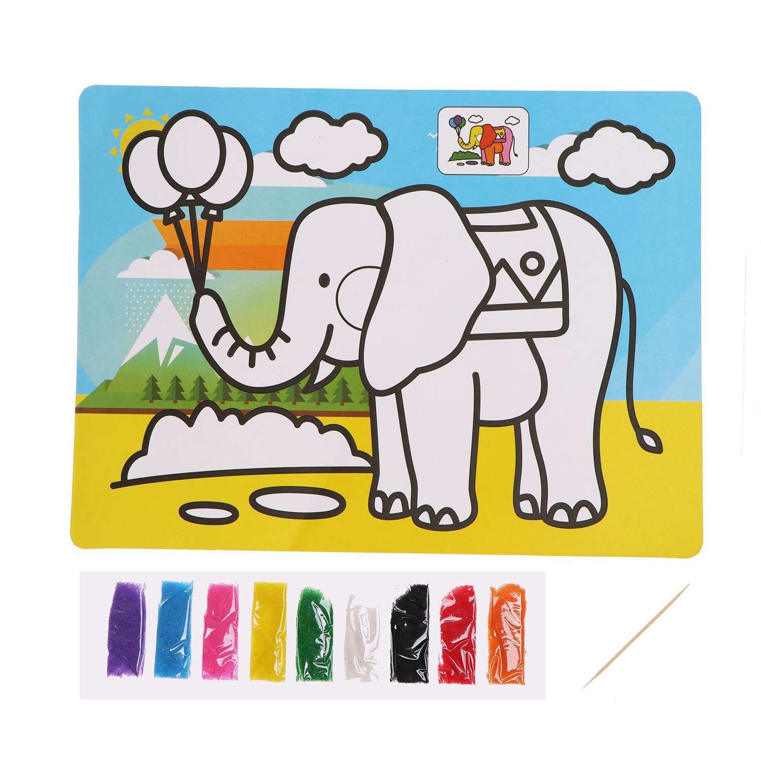 Фреска Школа Талантов с цветным основанием «Слон» 9 цветов песка по 2 г - фото 3